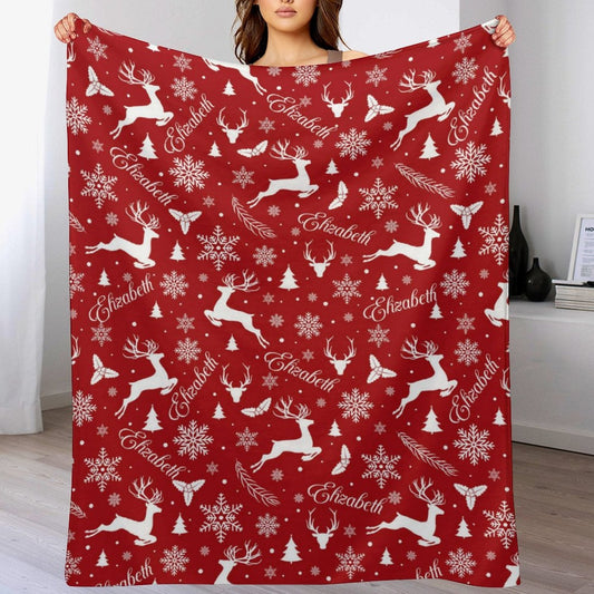 ️Personalied Christmas Reindeer Prints Name Blanket