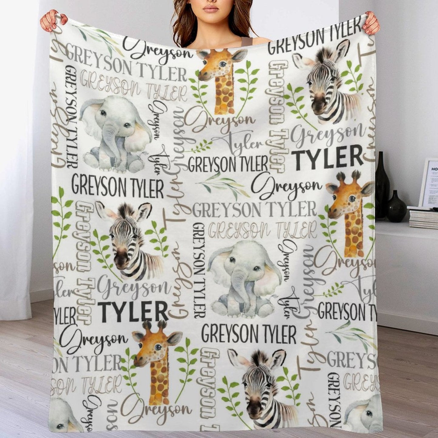 ️Safari Name Custom Baby Blanket-Gift for Baby