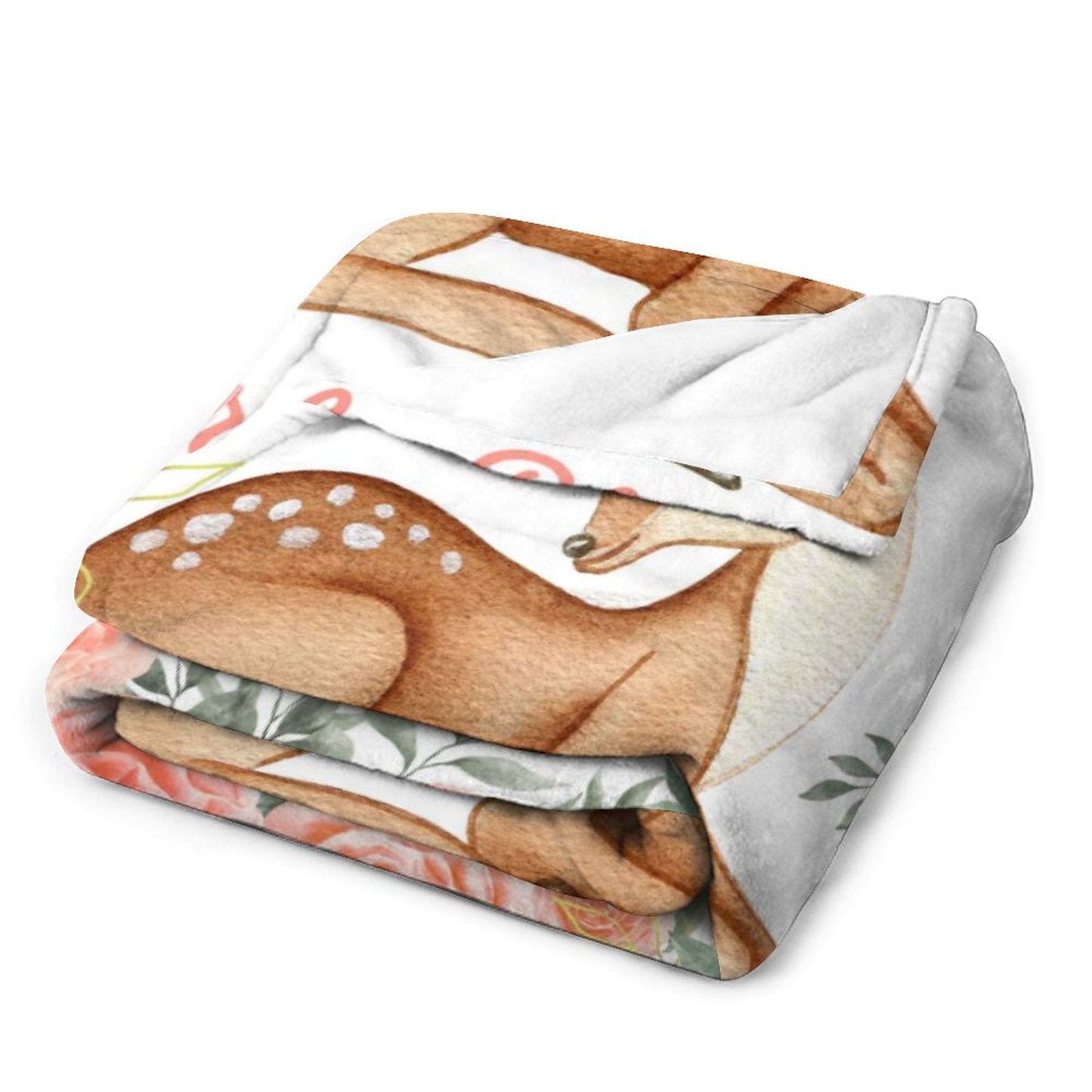 ️Personalized Girl Woodland Peach Floral Deer Baby Blanket