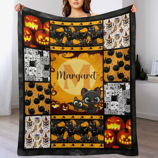 ️Personalized Halloween Pumpkin Name Blanket – Custom Name Baby Blanket