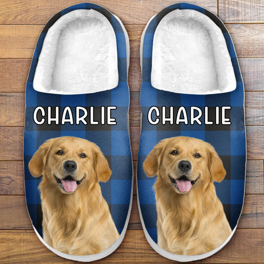 Custom Photo Happiness Is A Warm Puppy - Dog & Cat Personalized Custom Fluffy Slippers