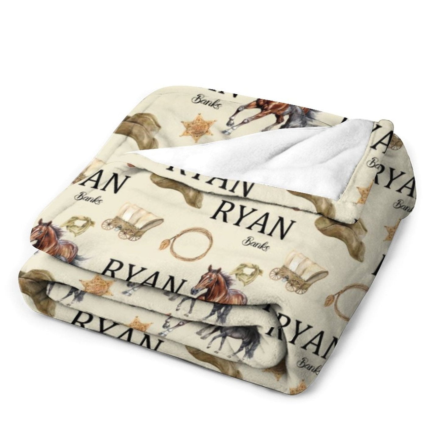 ️Cowboy Swaddle Baby Blanket - Personalized Name Swaddle Blanket - Cowboy Ranch Baby Blanket