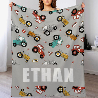 ️Personalize Cool Truck Car Tractor Kids Blanket for Boys