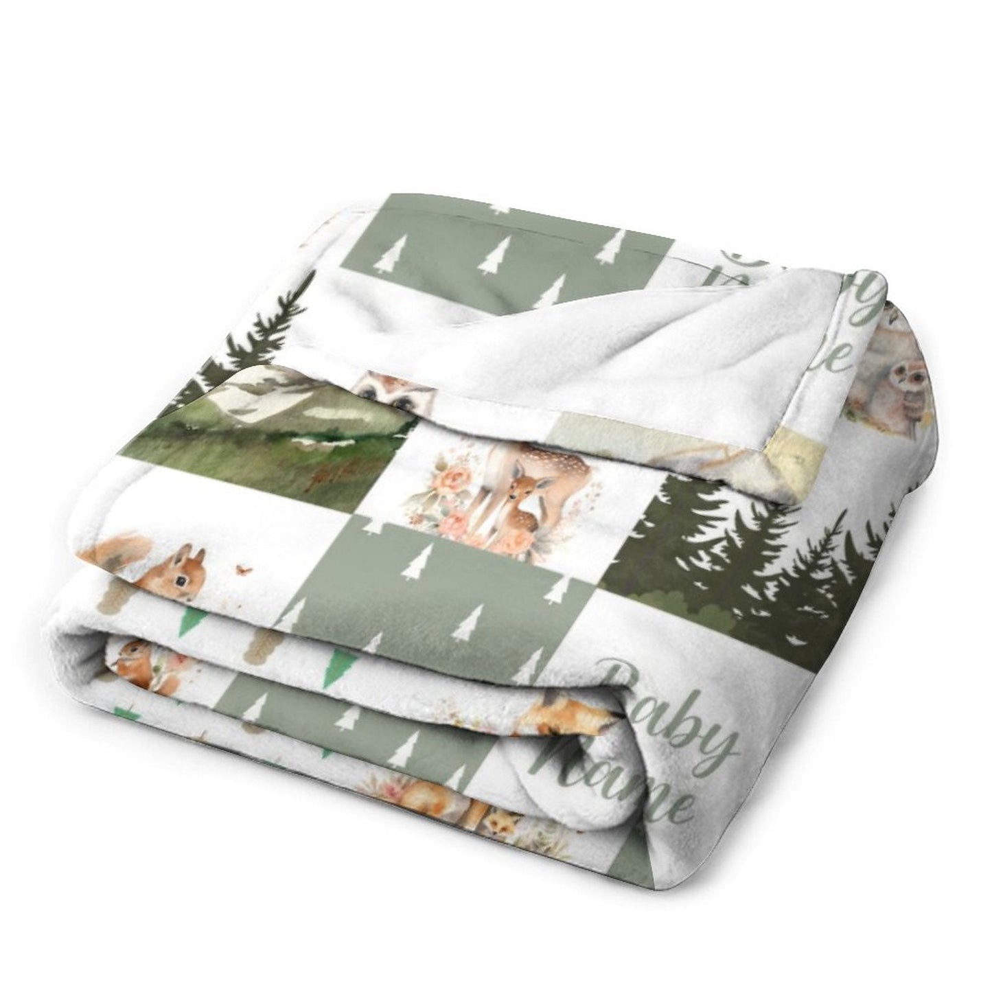 ️Personalize Woodland Style Blanket-Custom Baby Name Blanket - Sage Green Woodland