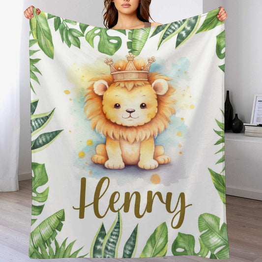 ️Personalized Customized Name Baby Blanket - Baby Lion
