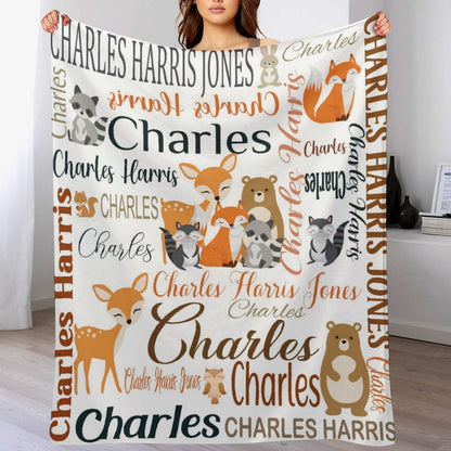 ️Personalized Woodland Animal Blanket - Gift Ideas for Kids