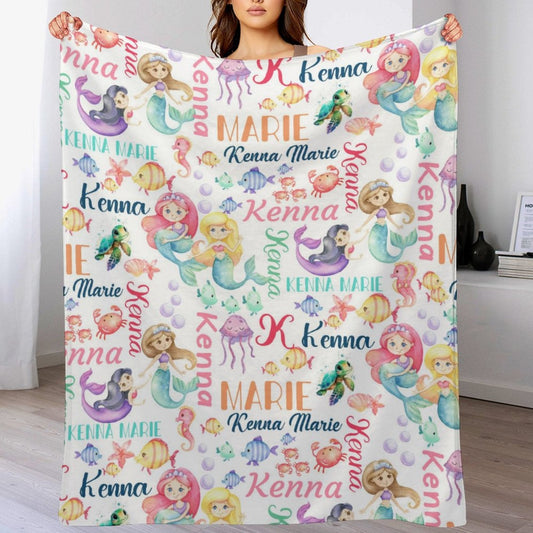 ️Personalized Mermaid Name Pattern Baby Blanket