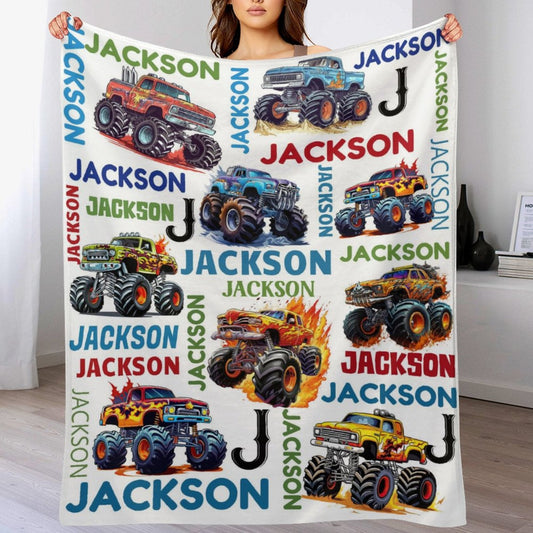 ️Truck Custom Name Blanket-Personalized Baby Blanket for Girls&Boys