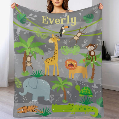 ️Personalized Name Custom Baby blanket-Jungle Theme