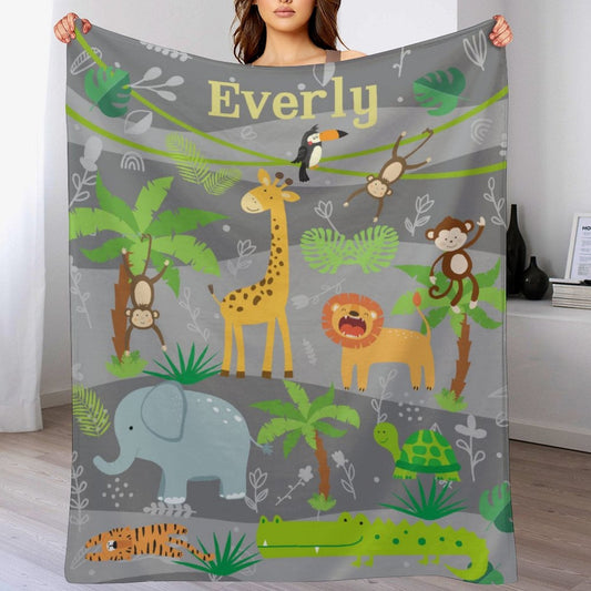 ️Personalized Name Custom Baby blanket-Jungle Theme