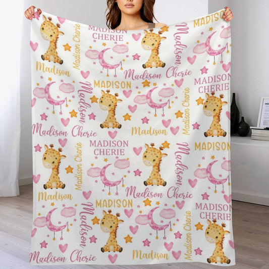 ️Custom Name Personalized Giraffe Baby Blanket