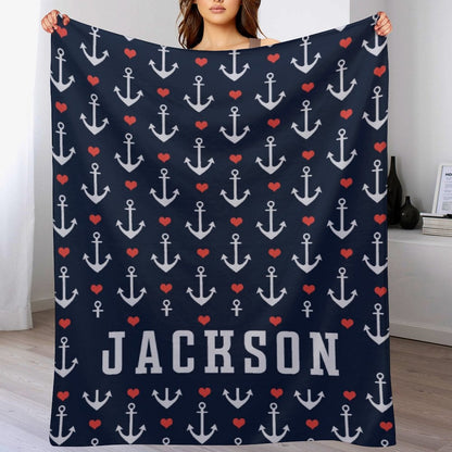 ️Nautical Anchor and Heart Name Custom Blanket