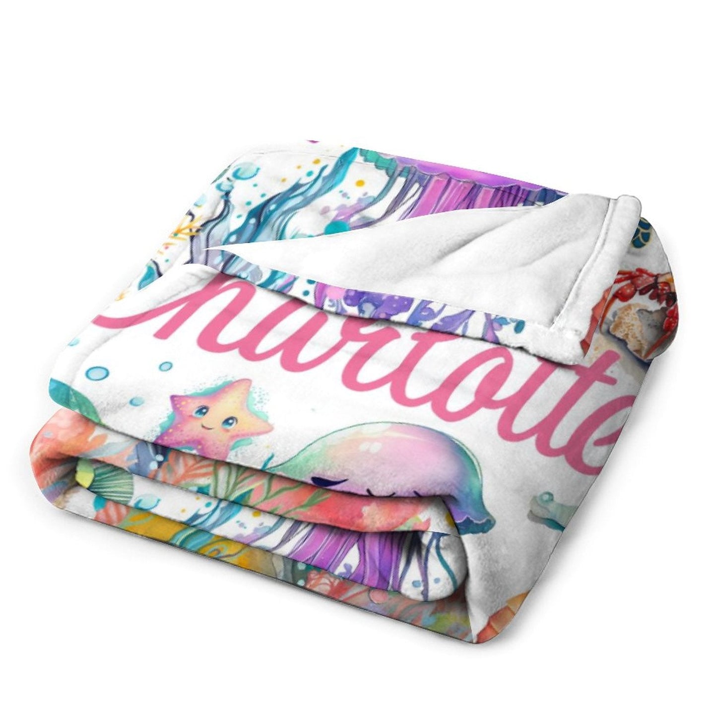 ️Personalized Baby Toddler Name Blanket-Watercolor Sea Animals