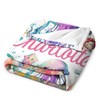 ️Personalized Baby Toddler Name Blanket-Watercolor Sea Animals