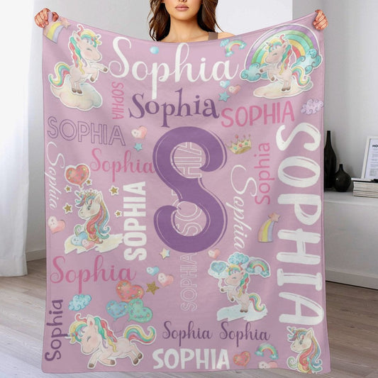 ️Personalized Unicorn Blanket for Girls Name Blankets