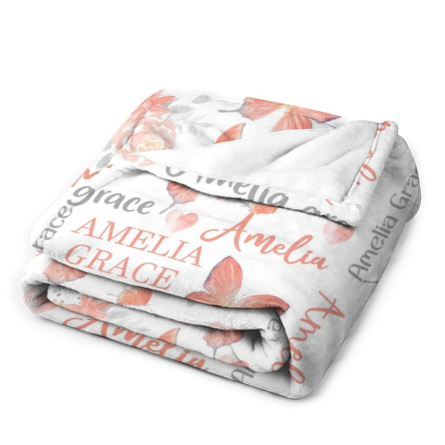 ️Personalized Butterfly Coral Floral Baby Girl Name Blanket