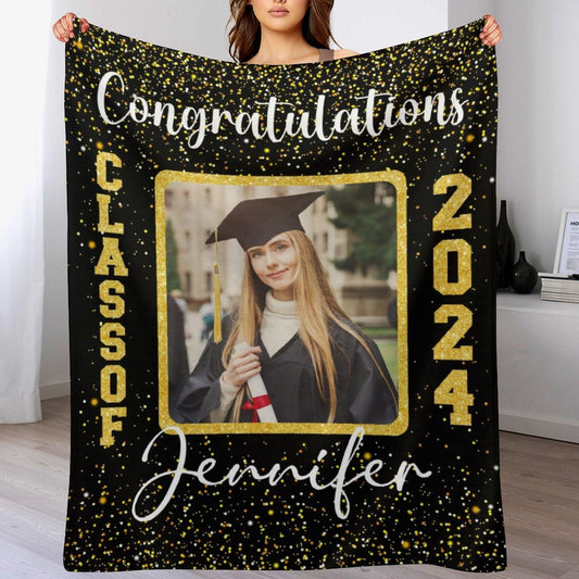 Personalized Graduation Blanket 2024 Custom Photo and Name Congratulations Graduation Gift