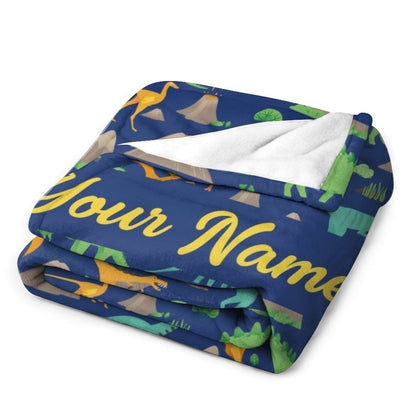 ️Personalized Custom Dark Blue Dinosaur Blanket for Kids - Boys Girls Baby Toddler Infants Blankets for Bed