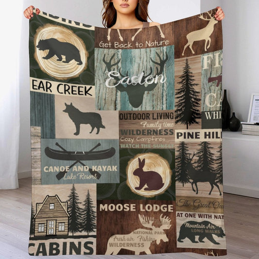 ️Personalized Woodland Deer and Bear Baby Blanket with Name