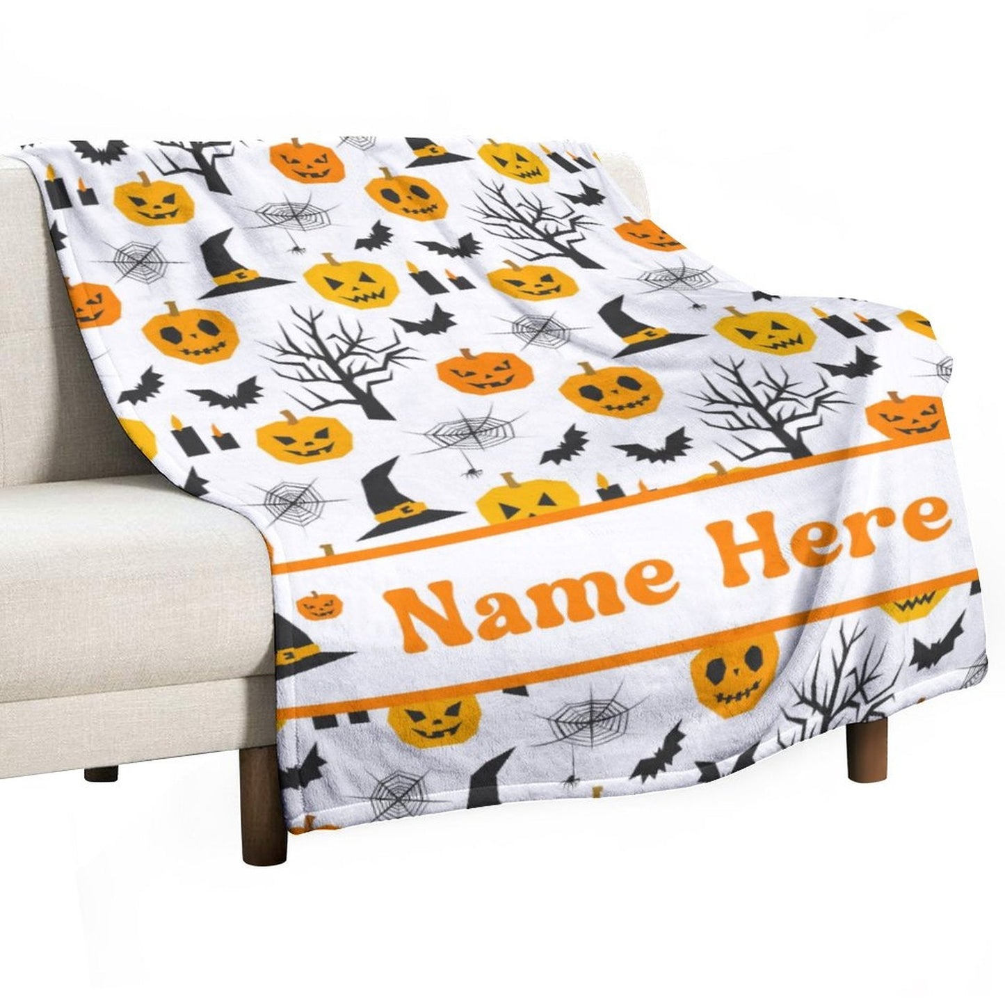 ️Custom Name with Pumpkin Blanket - Personalized Halloween Blanket