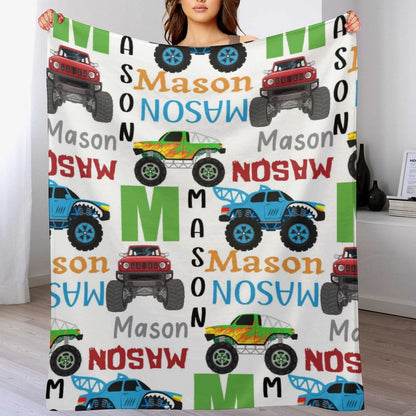 ️Personalized Monster Trucks Name Blanket