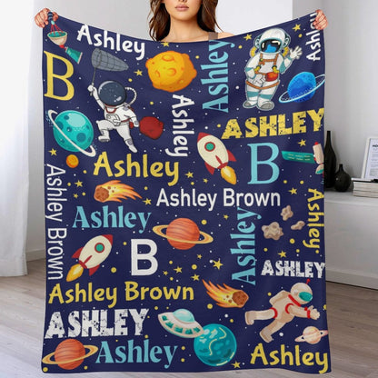 ️Personalized Space Theme Blanket with Name Gift for Children