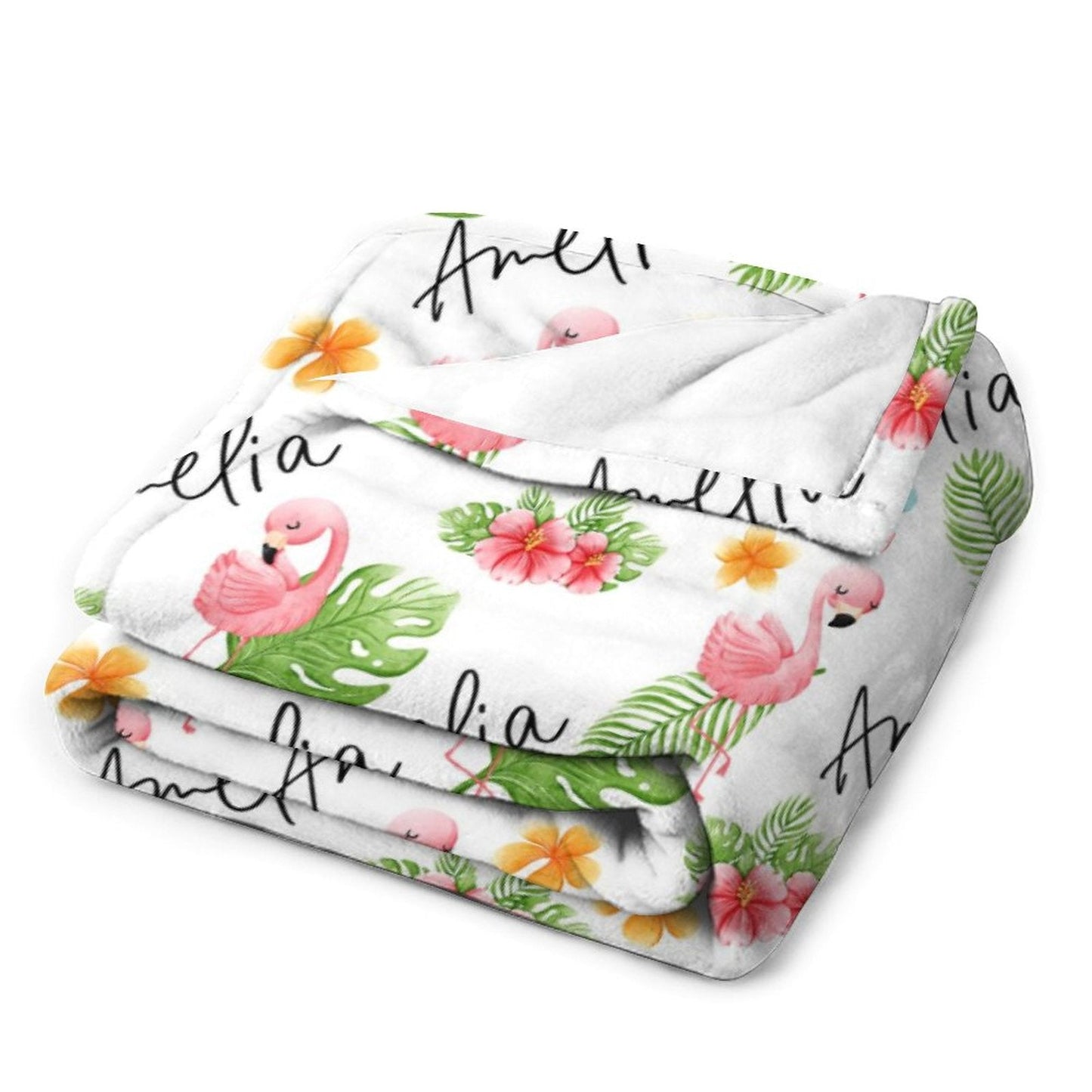 ️Flamingo Baby Swaddle Personalized Baby Girl Blanket - Custom Name Blanket - Baby Shower Gift Blanket