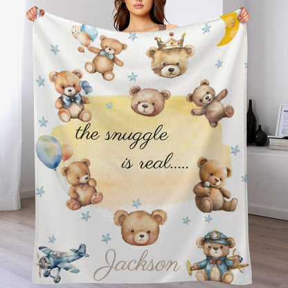 ️Custom Bear Pattern Baby Blanket with Name