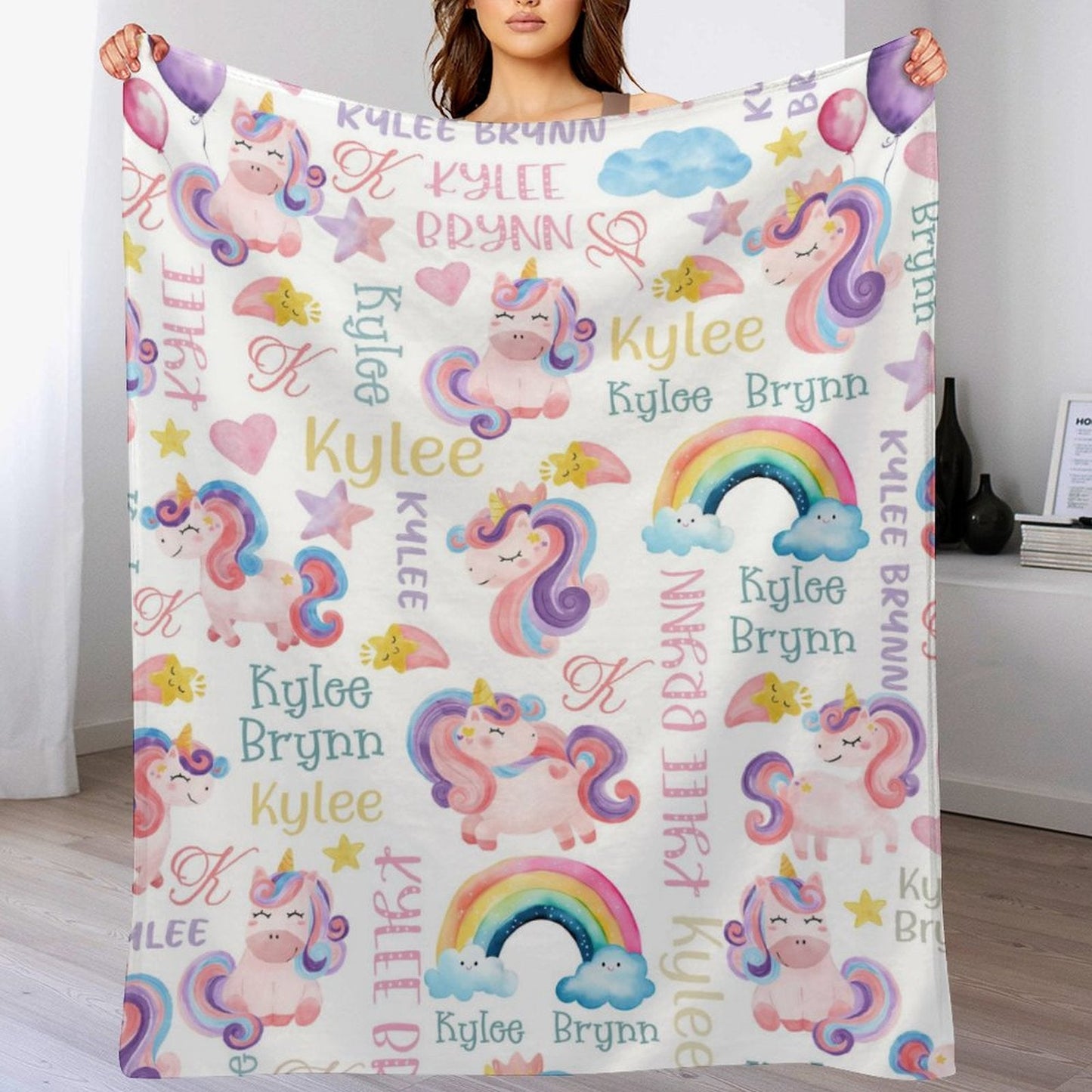 ️Rainbow Unicorn Baby Name Blanket