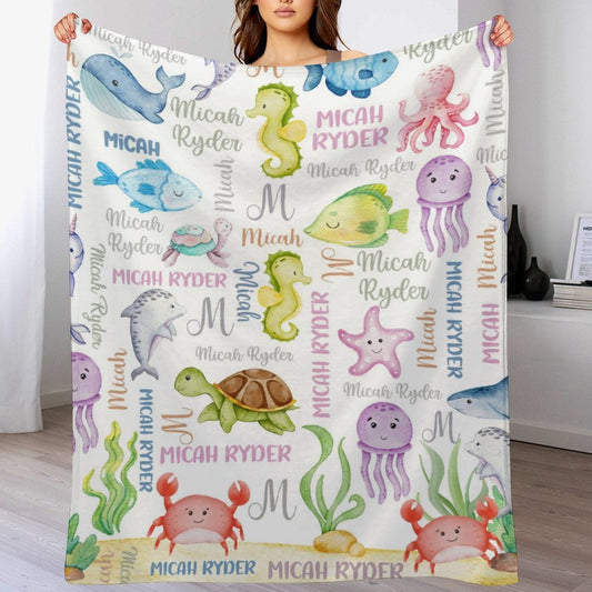 ️Personalized Name Custom Sea Life Blanket