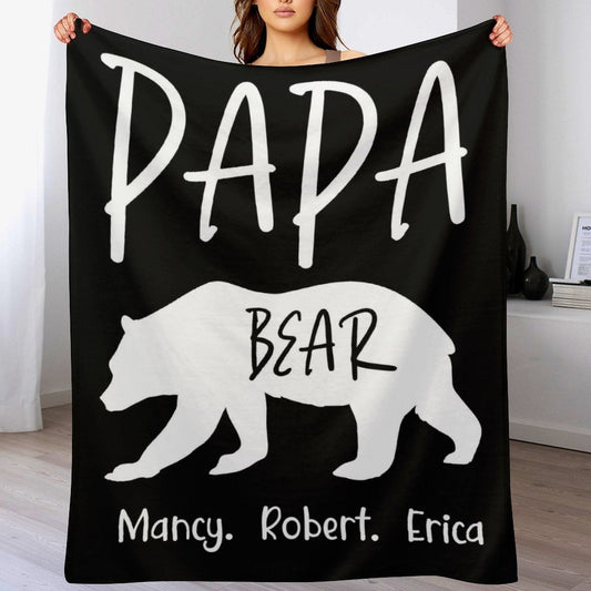 Custom Name Papa Bear Blanket - Gift for Dad