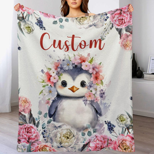 ️Name Custom Name Penguin Blanket Soft Plush Lightweight Throw Blanket