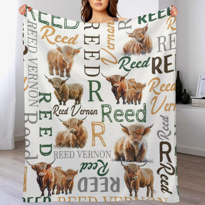 ️Personalized Name Blanket - Highland Cow Blanket - Personalized Baby Blanket