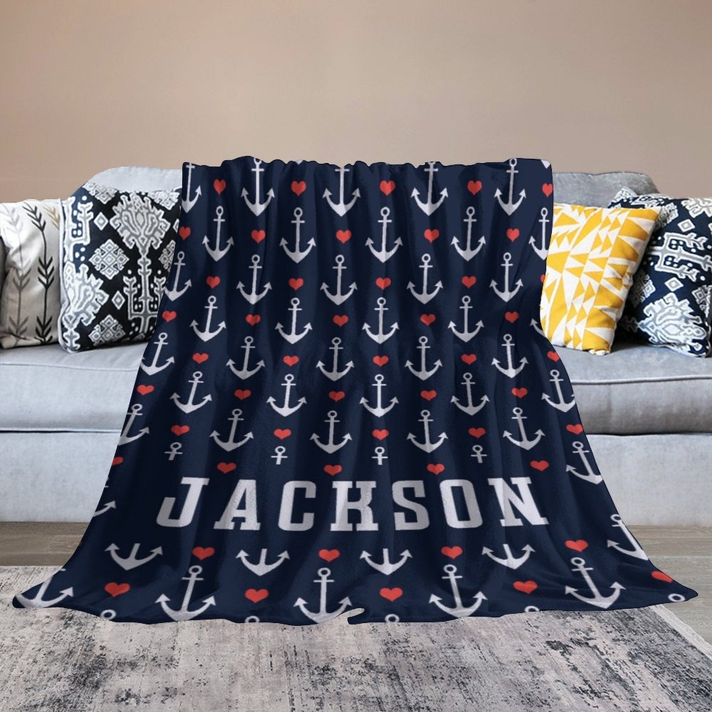 ️Nautical Anchor and Heart Name Custom Blanket