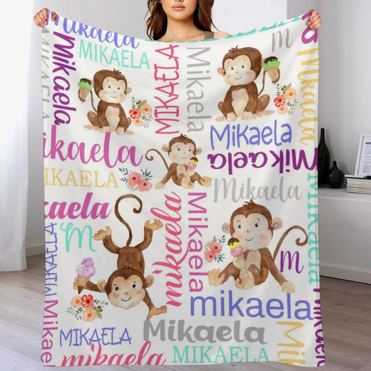 ️Personalized Rainbow Monkey Baby Blanket