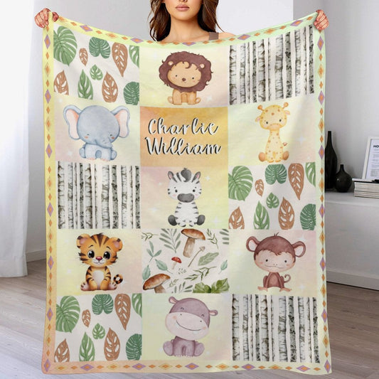 ️Personalized Custom Baby Name Blanket-Woodland Animals Theme