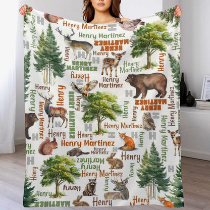 ️Personalized Woodland Forest Baby Name Blanket
