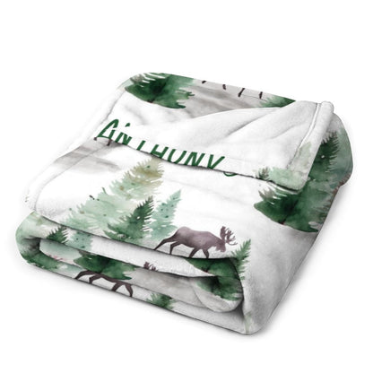 ️Baby Swaddle Blanket -Custom Baby Name Shower Gift -Personalized Baby Boy Blanket with deer -Woodland Style