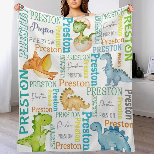 ️Personalized Baby Name blanket-Baby Dinosaur