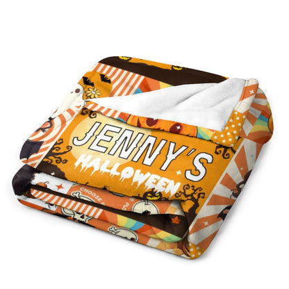 ️Personalized Halloween Orange Pattern Custom Name Baby Blanket