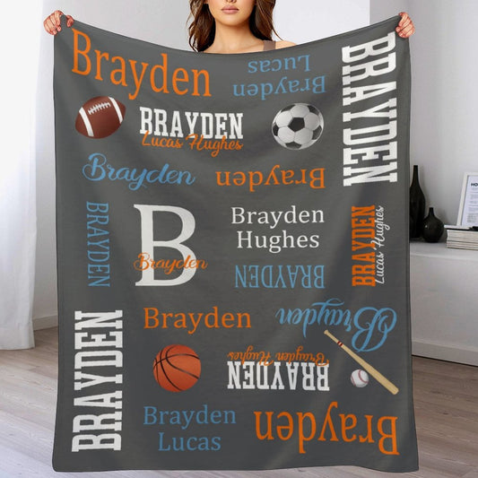️Personalized Allstar Sports Theme Baby Name Blanket