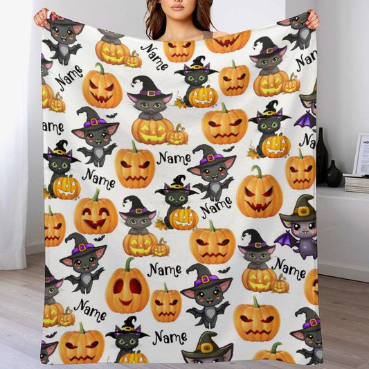 ️Personalized Custom Name Halloween Blanket For Kids Baby Family