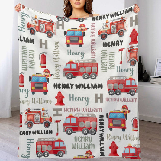 ️Personalized Name FireTruck Theme Baby Blanket