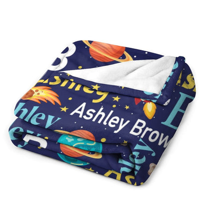 ️Personalized Space Theme Blanket with Name Gift for Children