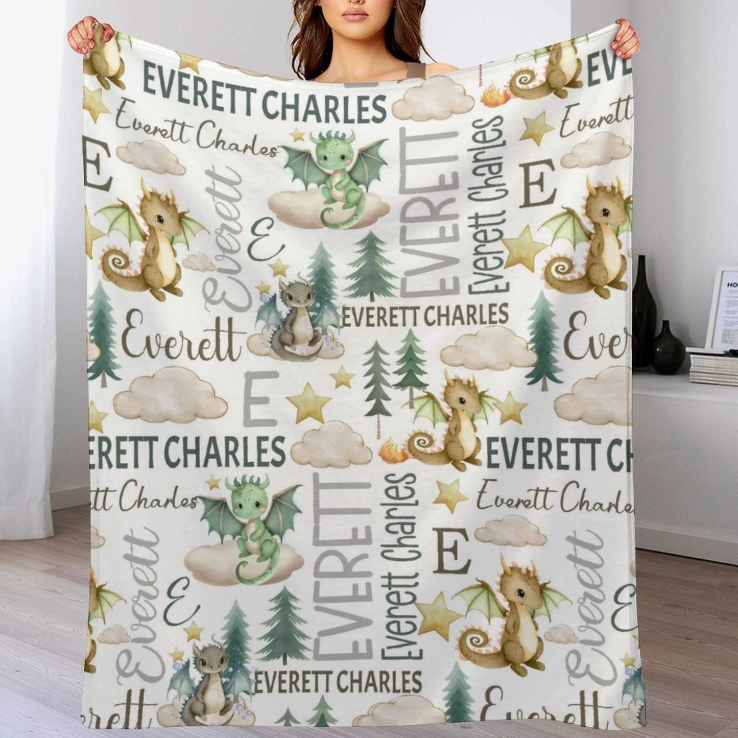 ️Personalized Custom Name Baby Swaddle Blanket-Fairytale Dragons