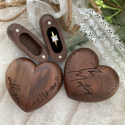Custom Engraved Wood Heart Ring Box