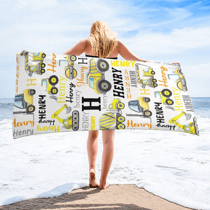 Personalized Name Construction Beach Towel - Gift For Baby Birthday - Yulaki