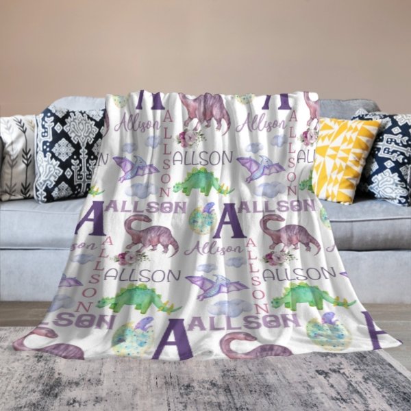 Personalized Name Dinosaur Blanket - Gifts for Kids - Yulaki