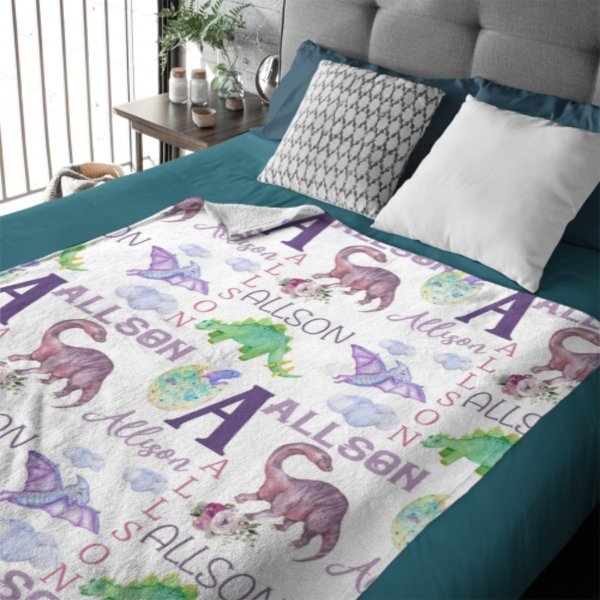 Personalized Name Dinosaur Blanket - Gifts for Kids - Yulaki