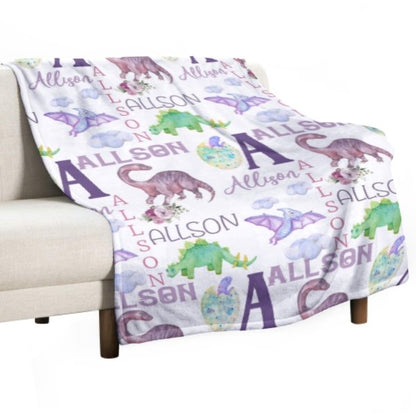 Personalized Name Dinosaur Blanket - Gifts for Kids - Yulaki